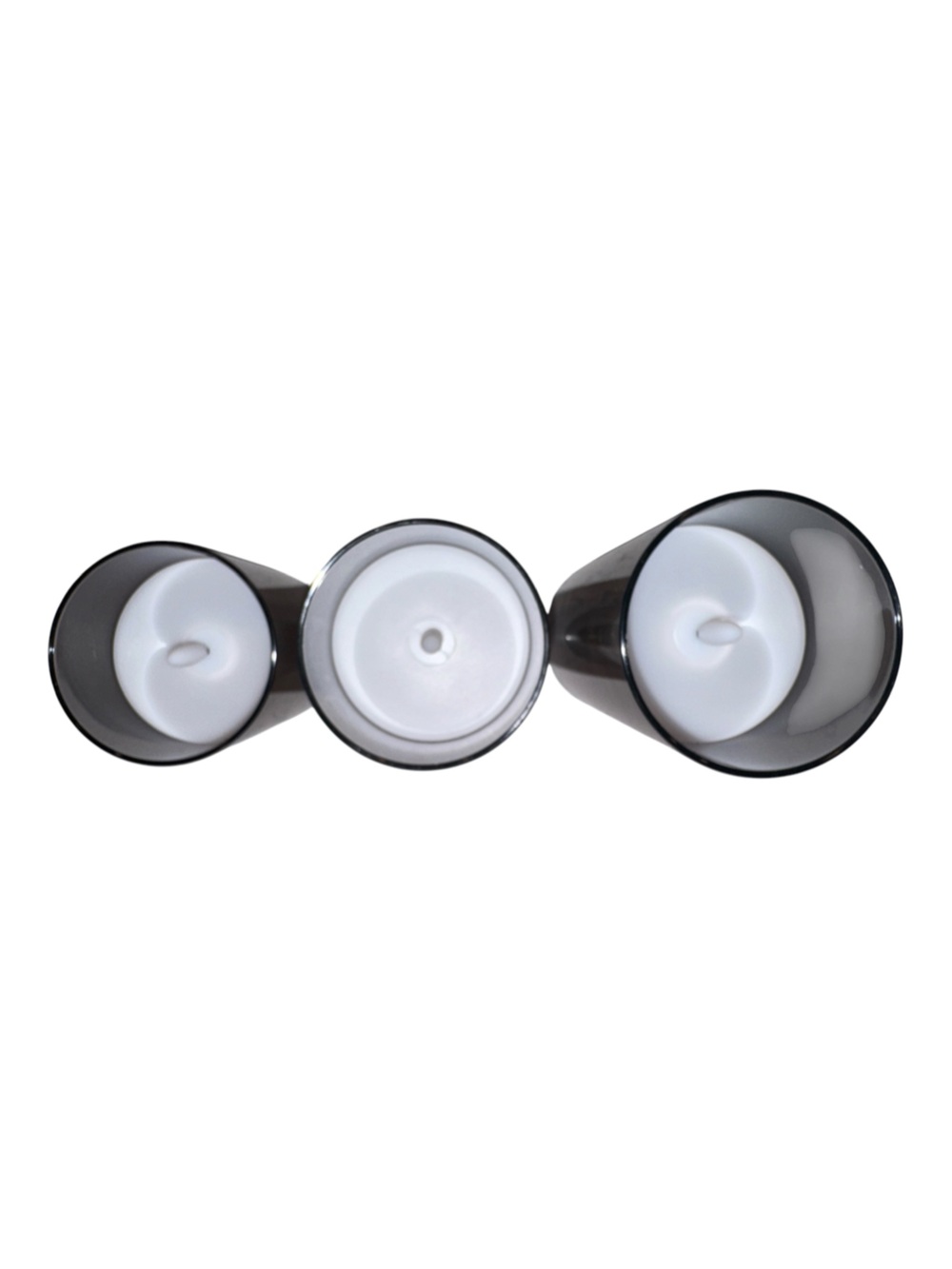 Set of three grey glass flameless LED pillar candles, with remote - Picture 2 of 7